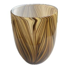 Tozai Home Hand Blown Amber Woodgrain Swirl Round Art Cased Glass Vase